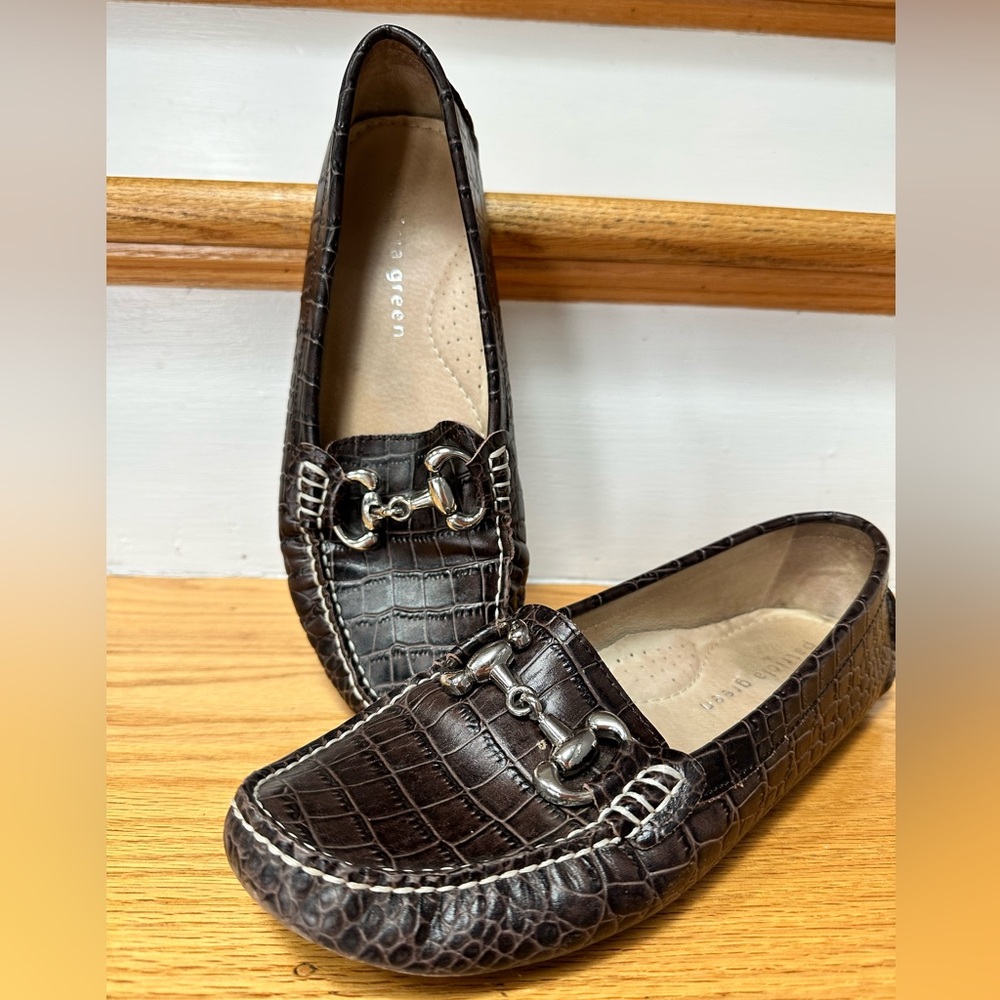 Patricia Green Brown Leather comfortable Flats Shoes Loafers Size 38